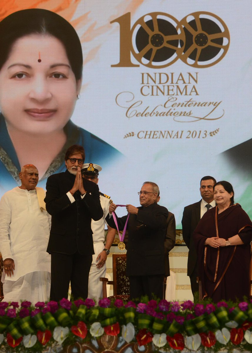 SrBachchan's tweet photo. T 2463 - Jayalalitha ji the only CM of a State that celebrated 100 years of Indian Cinema .. from all regions .. most admirable ! https://t.co/W2pcsVKhYL