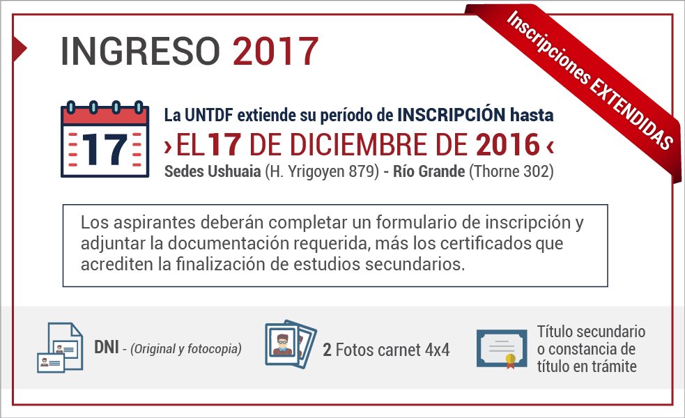 ¡Inscribite en la <a href="/UNTDF/">Universidad de TDF Antártida Islas Atlántico Sur</a> !

<a href="/RadioUNTDF/">RadioUNTDF</a>