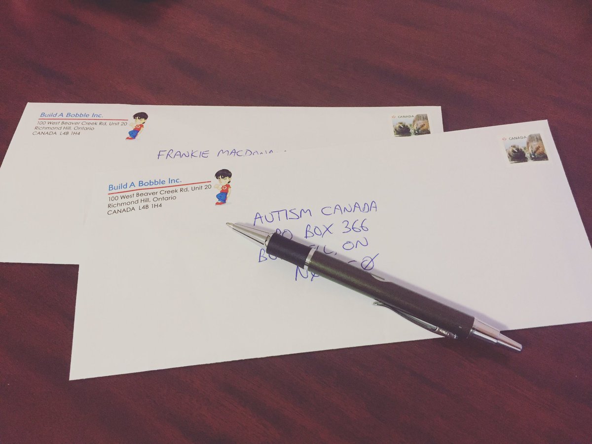 bobbleheadcan's tweet photo. Cheques in the mail! 
Thrilled to be sending $ raised for @autismcanada &amp; @frankiemacd from Frankie bobblehead.
#autismawareness  #charity https://t.co/FFMy28ITfn