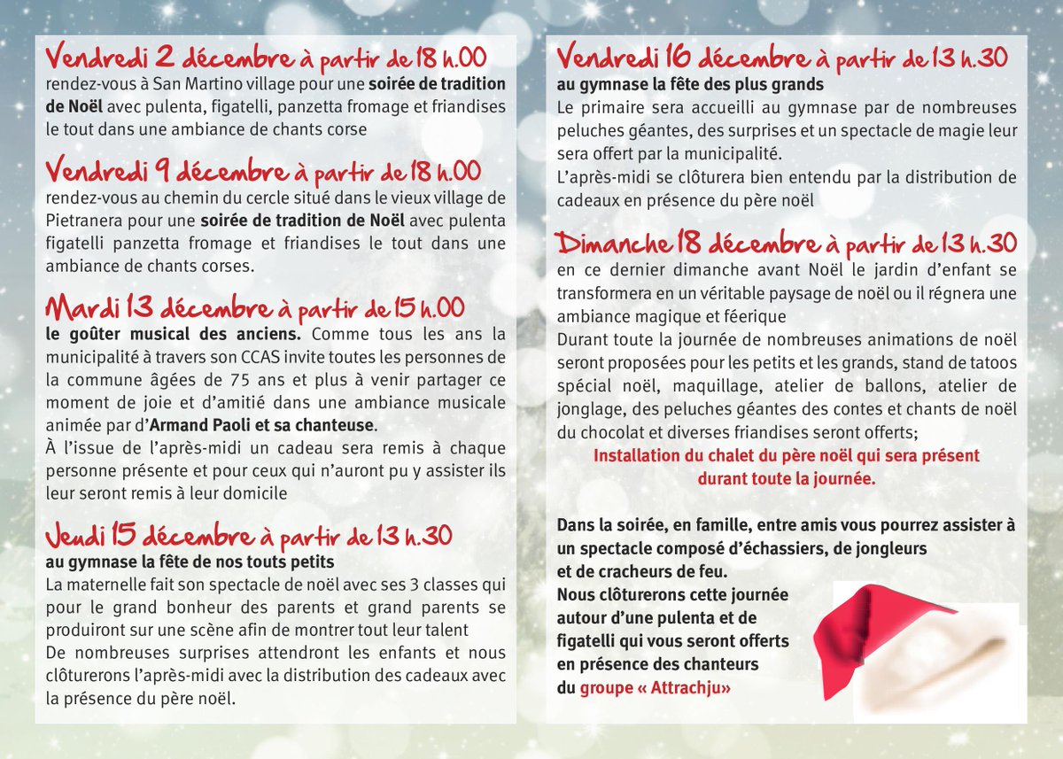AggloBastia's tweet photo. #Natale #Capudannu
Un mois riche en festivités de fin d'année à San Martinu di Lota - #Pietranera https://t.co/d4TbenKFd2