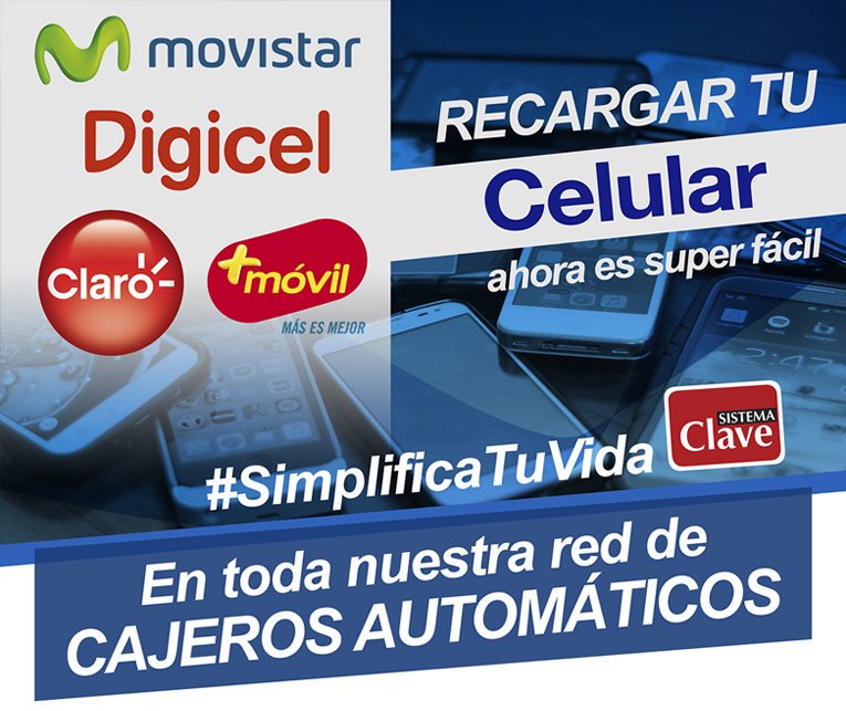 Recarga tu celular de cualquier operador en nuestros Cajeros Automáticos #Clave #Simplificatuvida