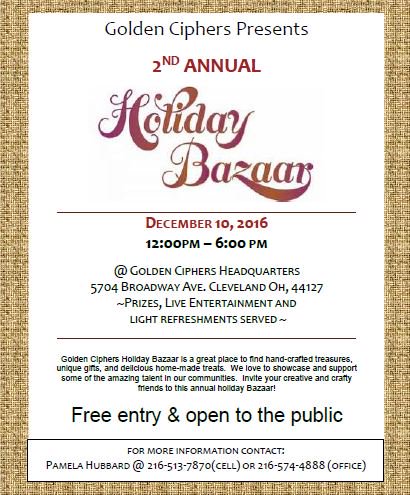 NHSCleveland's tweet photo. Invite your creative and crafty friends to @GoldenCiphers Annual Holiday Bazaar on Sat., Dec. 10 from 12-6pm! https://t.co/qLOOeCYwLA