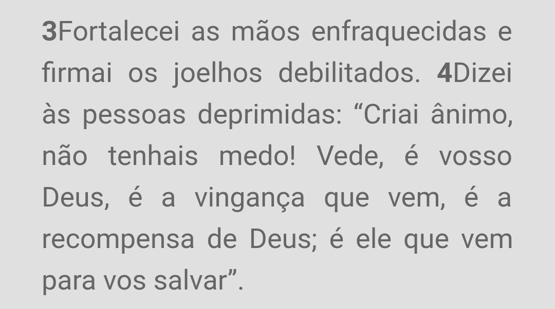 Resultado de imagem para Criai ânimo, não tenhais medo! Vede, é vosso Deus, é a vingança que vem, é a recompensa de Deus; é ele que vem para vos salvar”.