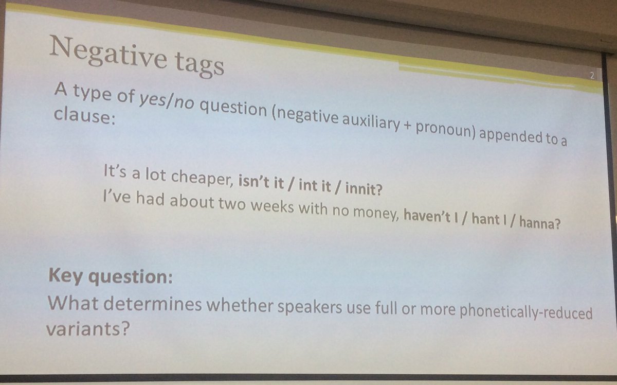 NUEngLang's tweet photo. Today @childs_claire #NorthumbEngLang #Linguistics #Seminars #variation #change #interviewereffects #phoneticreduction #negativetags #innit https://t.co/pMTnulOdt4