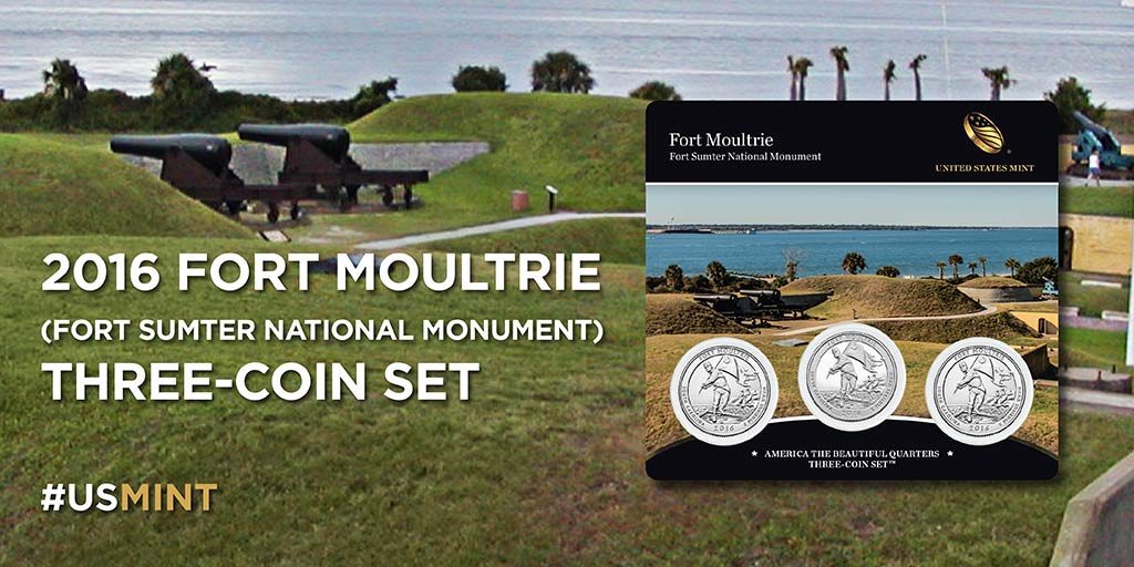 usmint's tweet photo. Complete your 2016 collection w/the Fort Moultrie (Fort Sumter National Monument) 3-Coin Set! https://t.co/8L7FfFIG2R #USMint #ATBQuarters https://t.co/vRhYJTPeMx