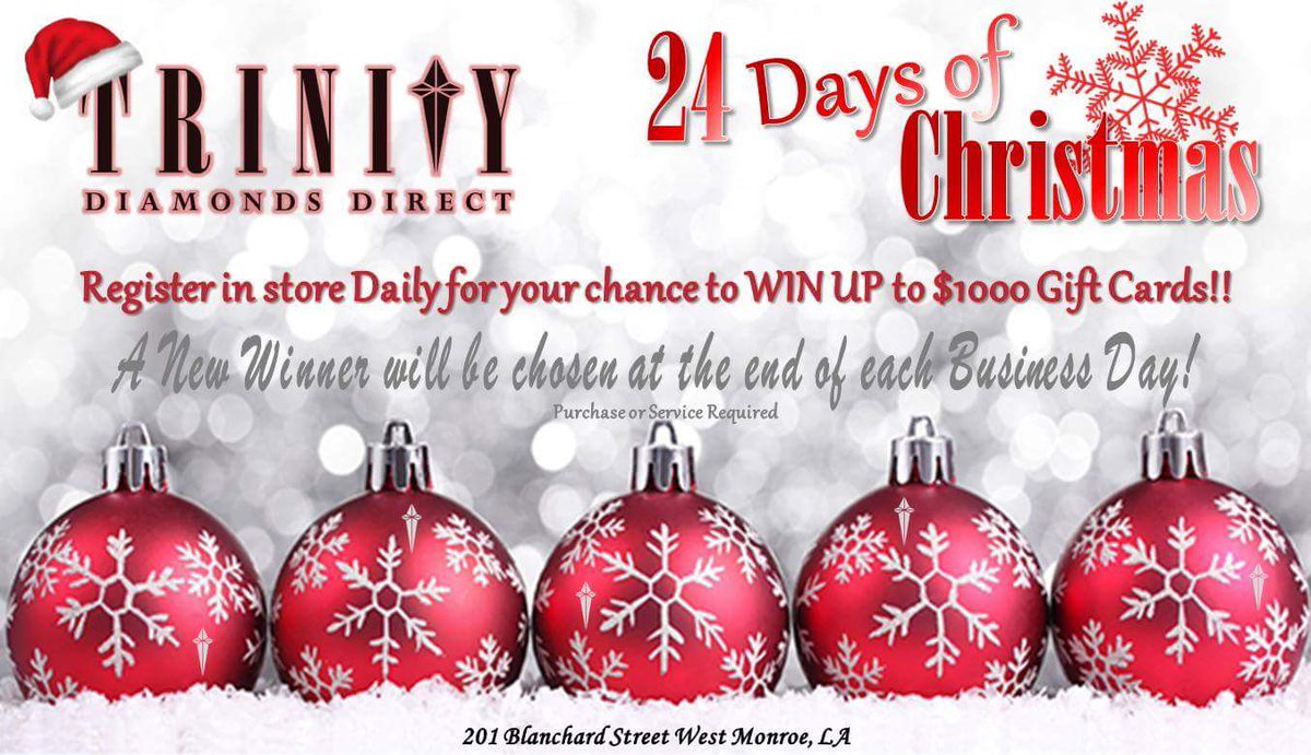 3DiamondsDirect's tweet photo. Have you stopped in store to register? Don't miss out on your chance to Win! Like our FB Page!  #trinitydiamondsdirect #24DaysOfChristmas https://t.co/Ue0ctzKXob