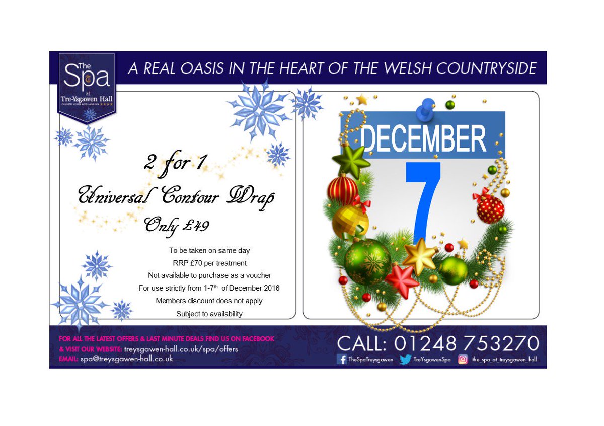 TreYsgawenSpa's tweet photo. Door 7 bookings recommended this one is going to fly out #universalcontourwrap #looseinshes #two4one #spaadventcalendar #offer #xmas2016 https://t.co/89xUyLXo9W