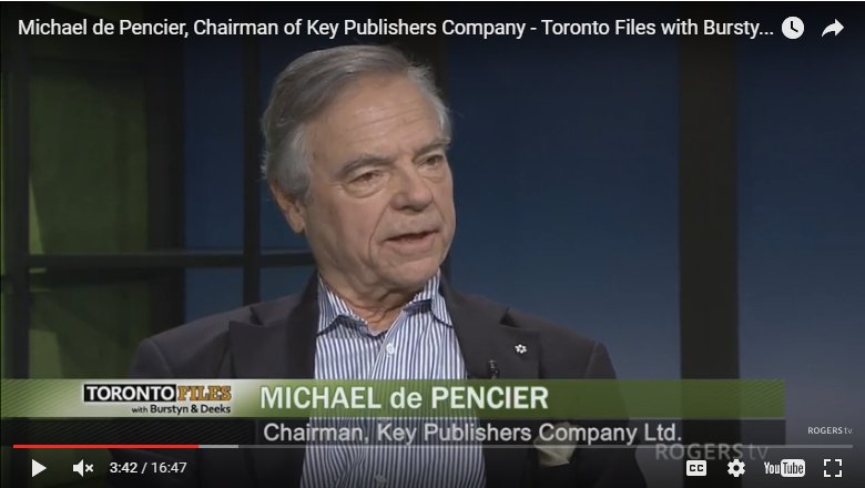 RogersTVToronto's tweet photo. WATCH @HelenBurstyn and @jimdeeks sit down with Michael de Pencier, Chairman of Key Publishers Company, on #TOfiles! https://t.co/IA4pZXlSjh https://t.co/aW8sFocbn4