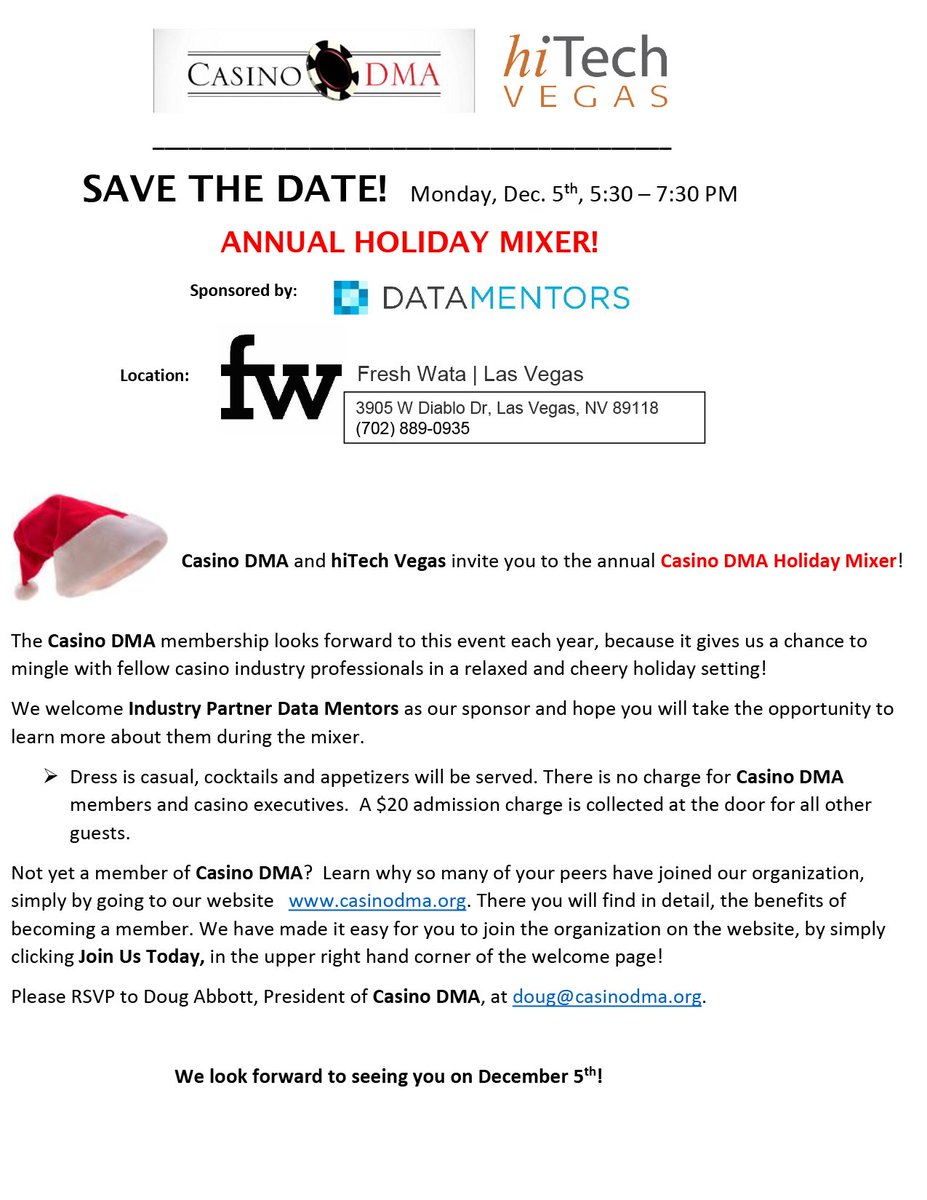 #Vegastech <a href="/hiTechVEGAS/">hiTech VEGAS</a> <a href="/CasinoDMA/">Casino DMA</a> Last day to RSVP. Network with 80 Casino and Technology Executives eventbrite.com/e/casino-execu…