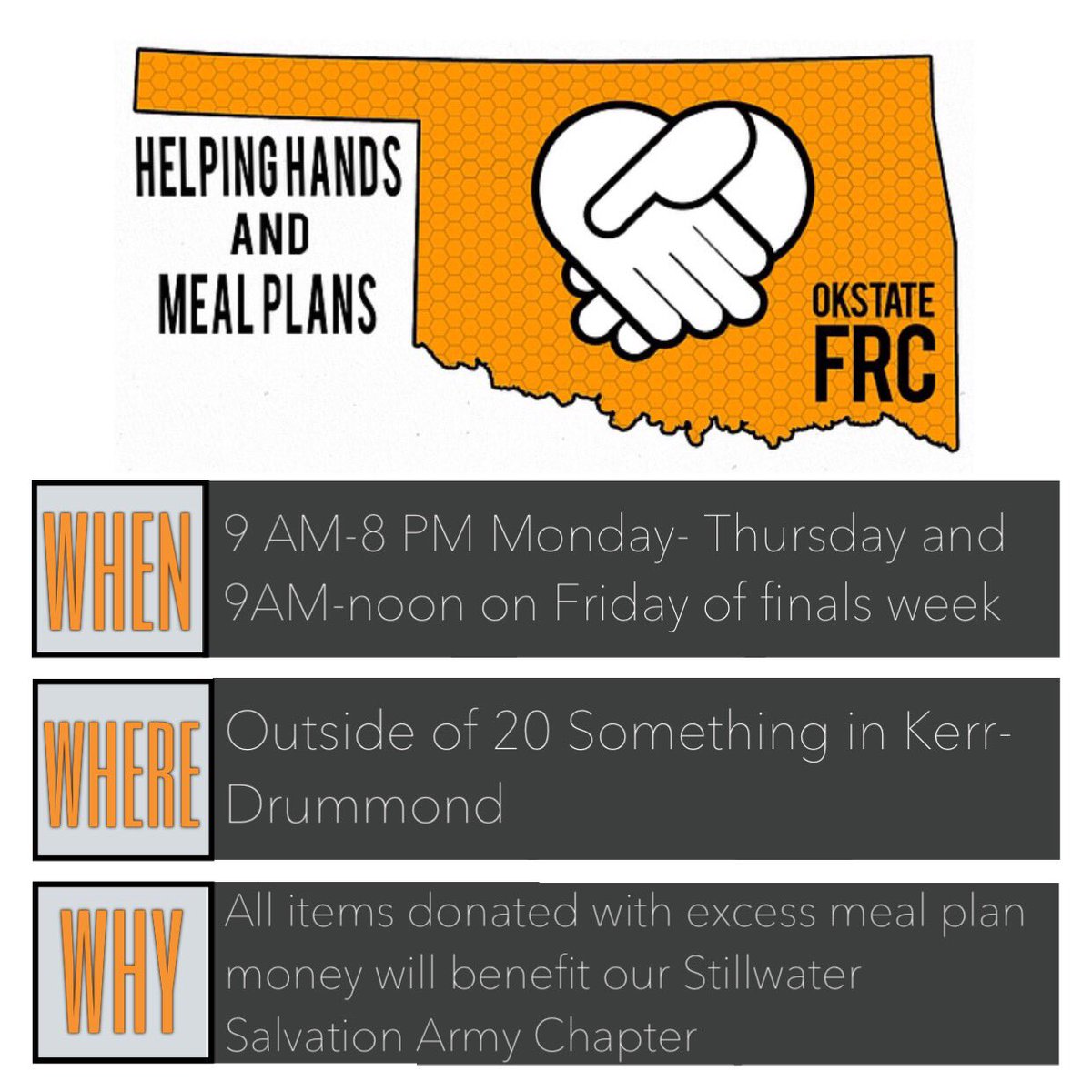 FRC_HelpingHand's tweet photo. Come get rid of that extra mealplan money at 20 something until 8:00 every day this week!! https://t.co/sHPhWEUYff