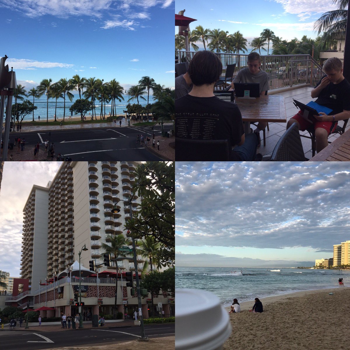 collegiateband's tweet photo. Aloha Kakahiaka from the beautiful Aston Waikiki! Suns Out....and so are the WCS Computers. #ThereAreWorsePlacestoStudy #ProbaTeDignum https://t.co/4XjVu5p9Oh