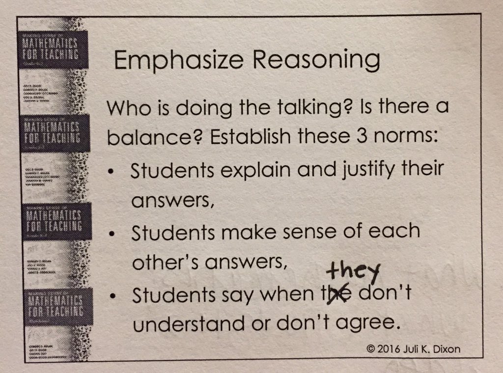 janetdnuzzie's tweet image. Norms for the mathematics classroom should include expectations for student reasoning/discourse! #atplcmath #PISDMathChat #ElemMathChat