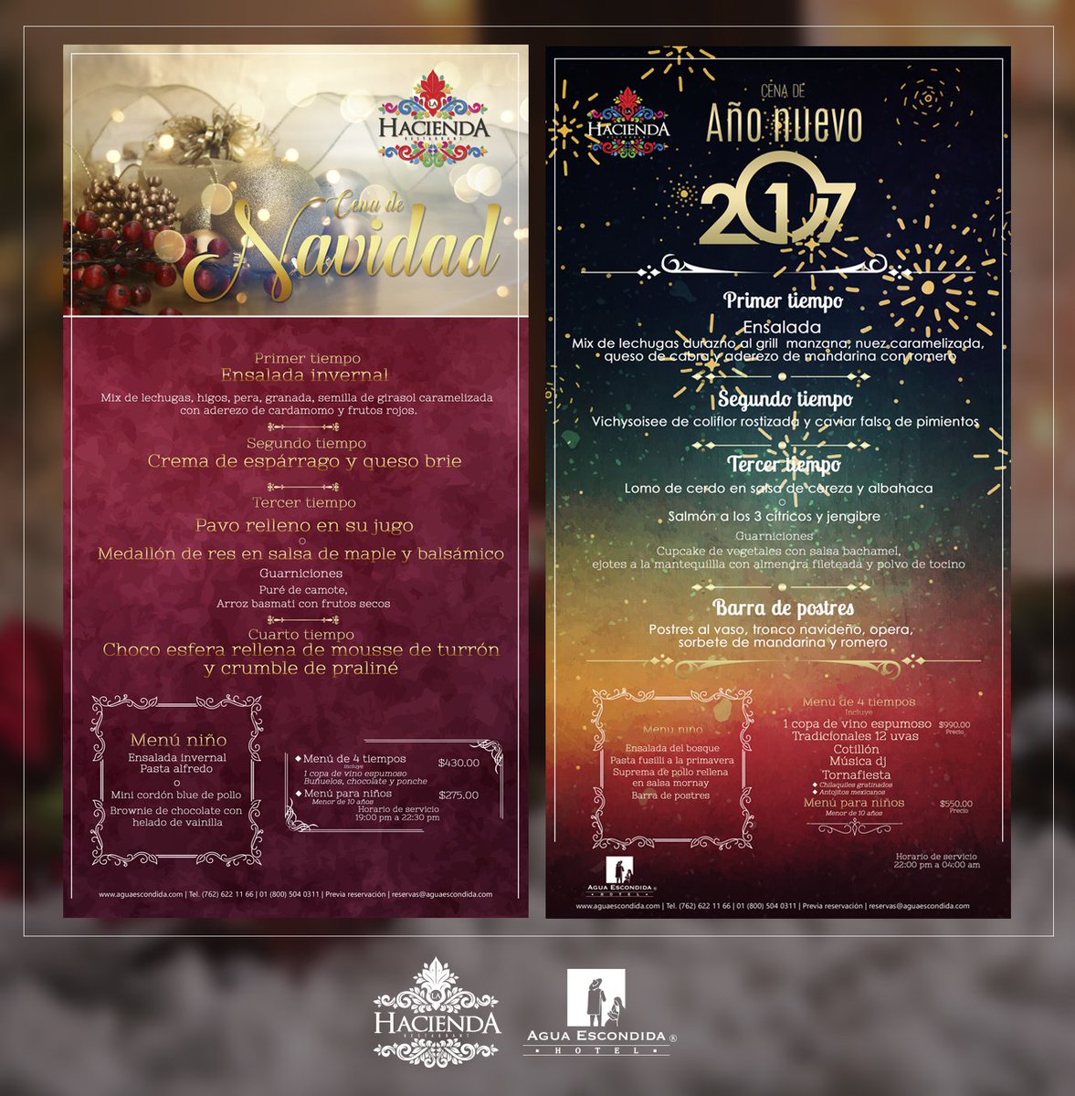 Esta navidad y año nuevo reserva con nosotros.
(762) 622 11 66 / 01 (800) 504 0311
eventos@aguaescondida.com
aguaescondida.com