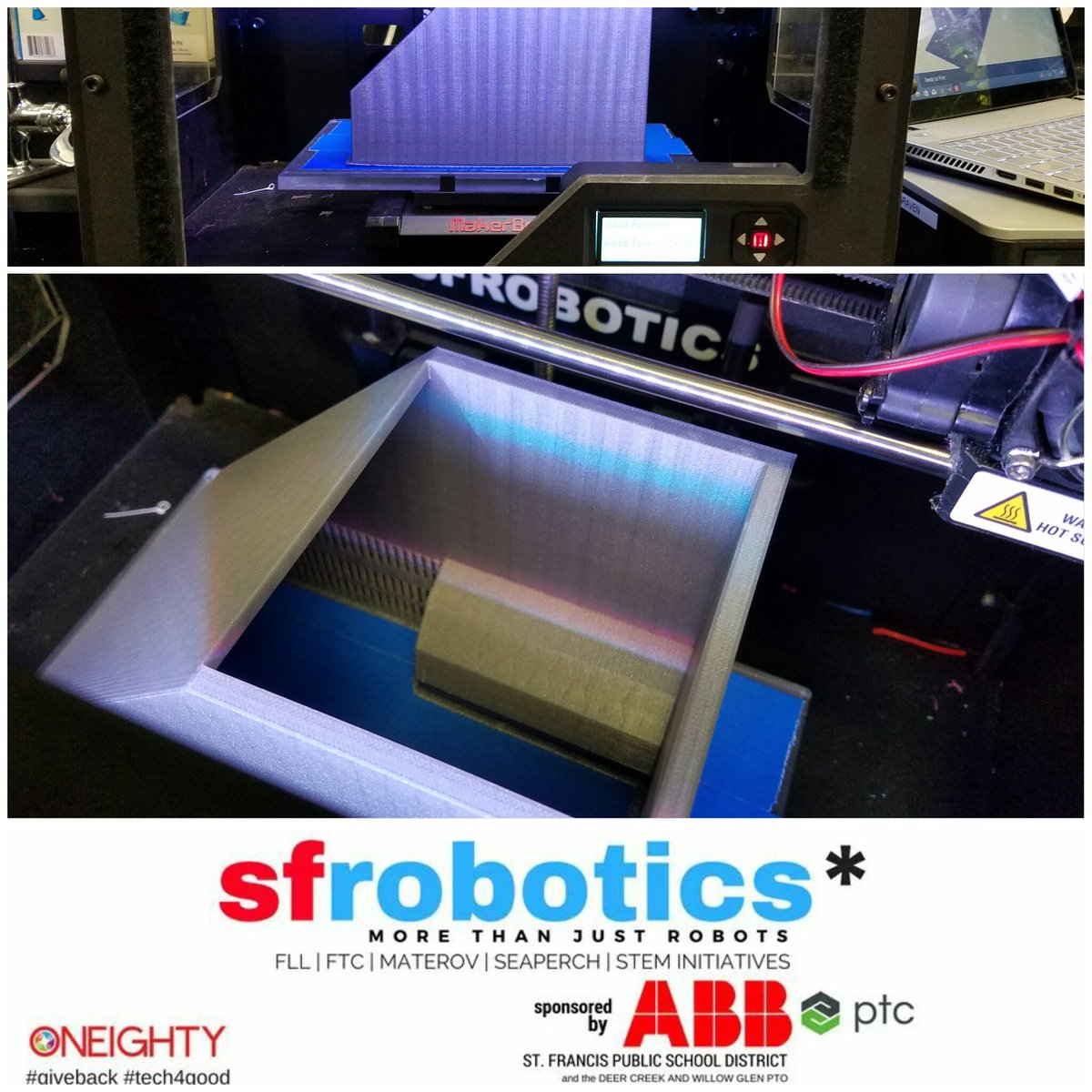 dotsciguy's tweet photo. @FTCTeams 8823 prototyping a ball hopper v1 on a @makerbot in16 hours.  Yes, there will be a v2. #lessonslearned #omgrobots #gotrobot https://t.co/qk0IndIch0