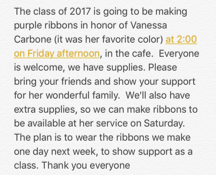 Whs_Class2017's tweet photo. Please spread the word and make an effort to come, it would mean a lot to her family and friends to see us join together as a class💜 https://t.co/M0SJIBNEmf