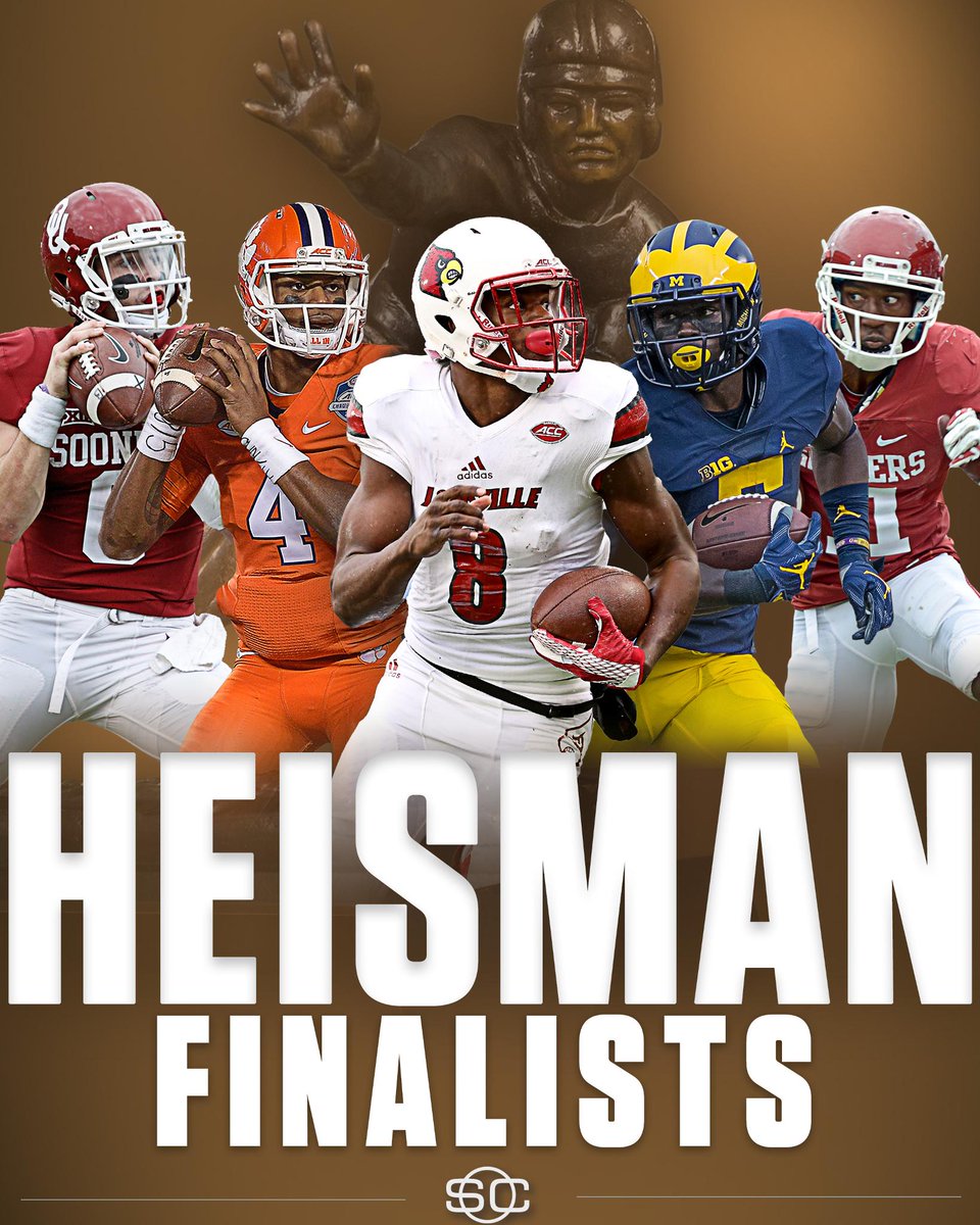 SportsCenter's tweet photo. Your 2016 Heisman finalists:
• Lamar Jackson
• Baker Mayfield
• Jabrill Peppers
• Deshaun Watson
• Dede Westbrook https://t.co/ozTyuoa2jt