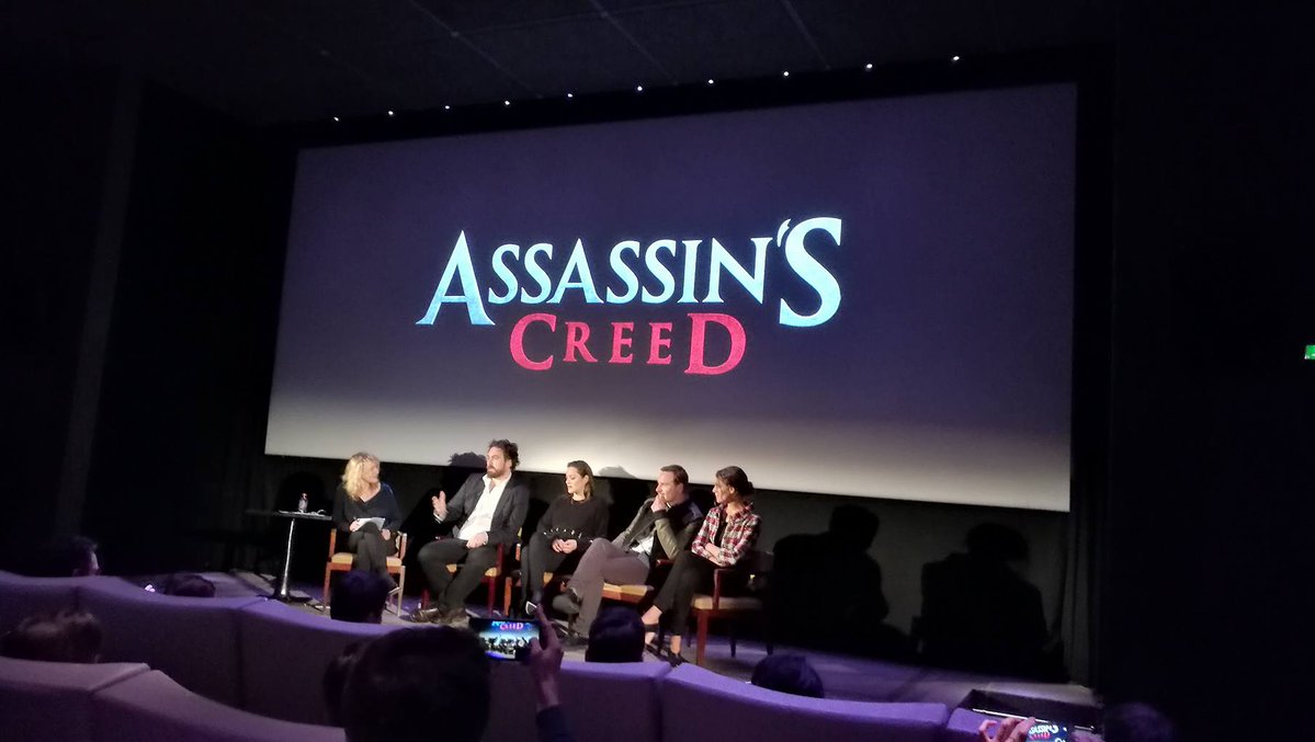 beatles_fass's tweet photo. NEW Michael and the #AssassinsCreedMovie cast at the Q&A after the screening in Paris! #Cotillard #Labed #Kurzel https://t.co/B0HZ48BzL0