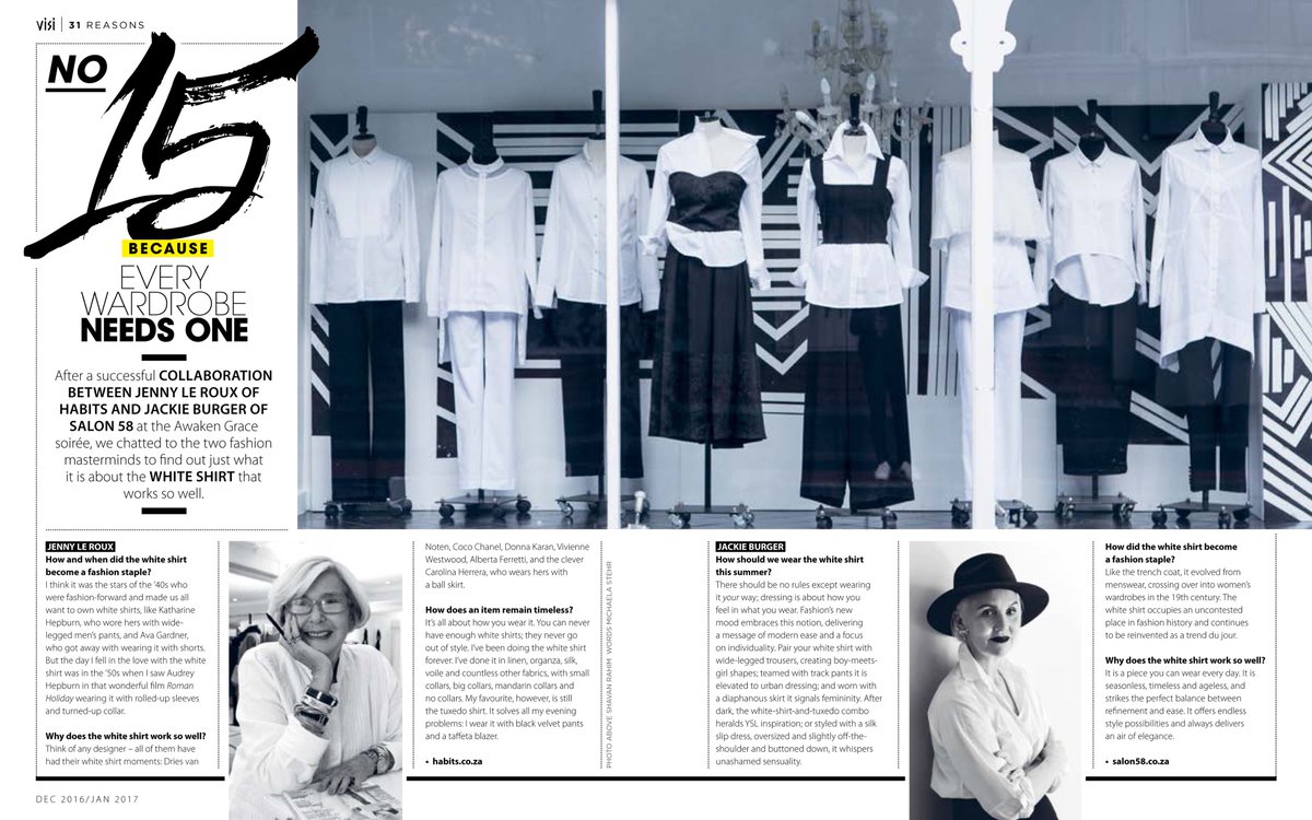It's considered one of the simplest,most stylish fashion items. <a href="/Jackie_Burger_/">Salon 58</a> #Salon58AwakenGrace &amp; the power of the white shirt <a href="/VISI_Mag/">VISI</a>