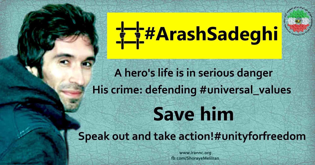 azita2016's tweet photo. #ArashSadeghi A hero's life is in serious danger. His crime: defending #universal_values Save him.Speak out and take action!#unityforfreedom https://t.co/xb9Y6reuhN