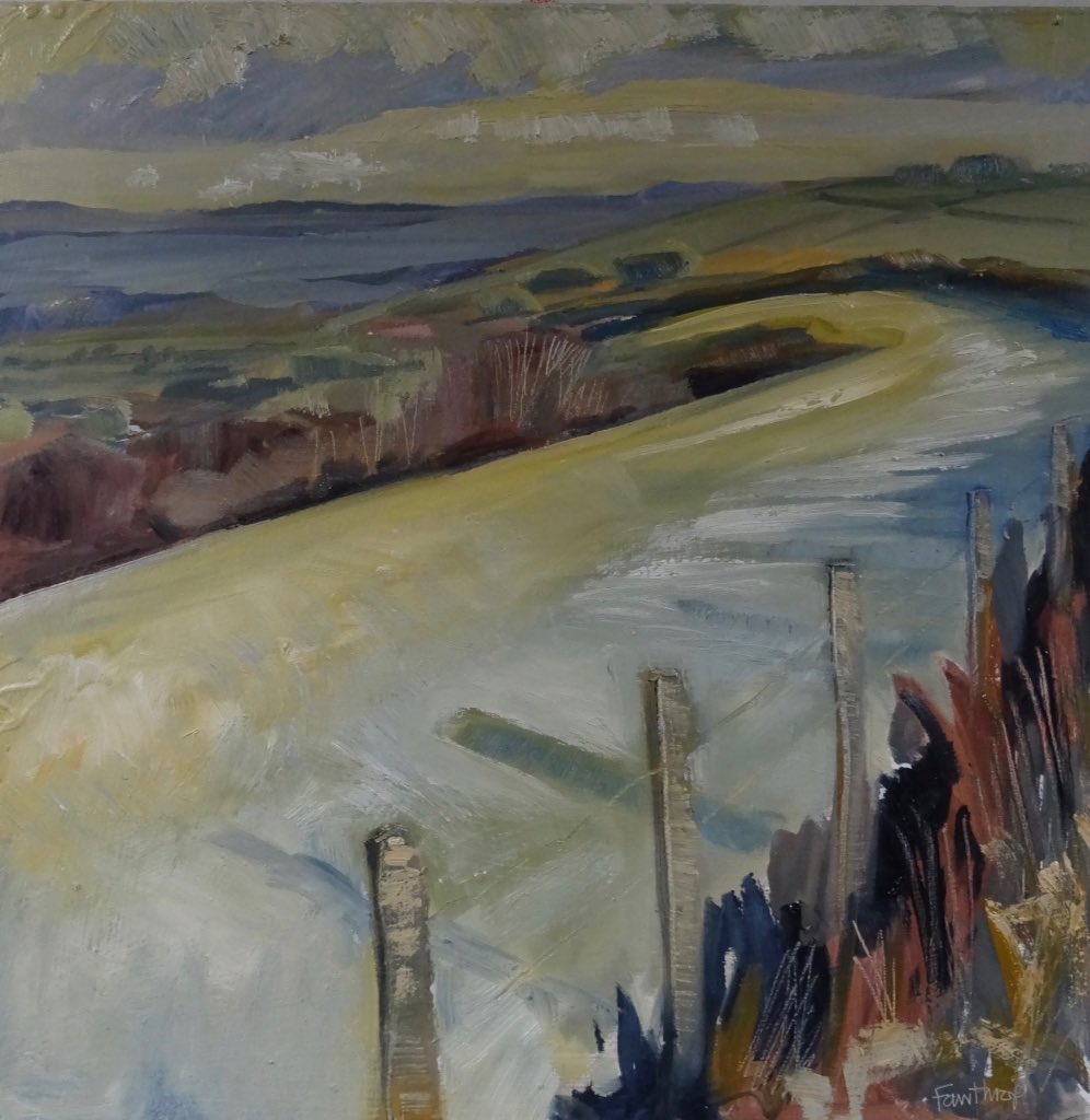 On #Woolland Hill, very frosty, looking towards #Okeford Hill #dorsethour #pleinair #oilpainting <a href="/NewDorset/">New Dorset Art Group</a> <a href="/MelcombeB/">Melcombe Bingham</a>