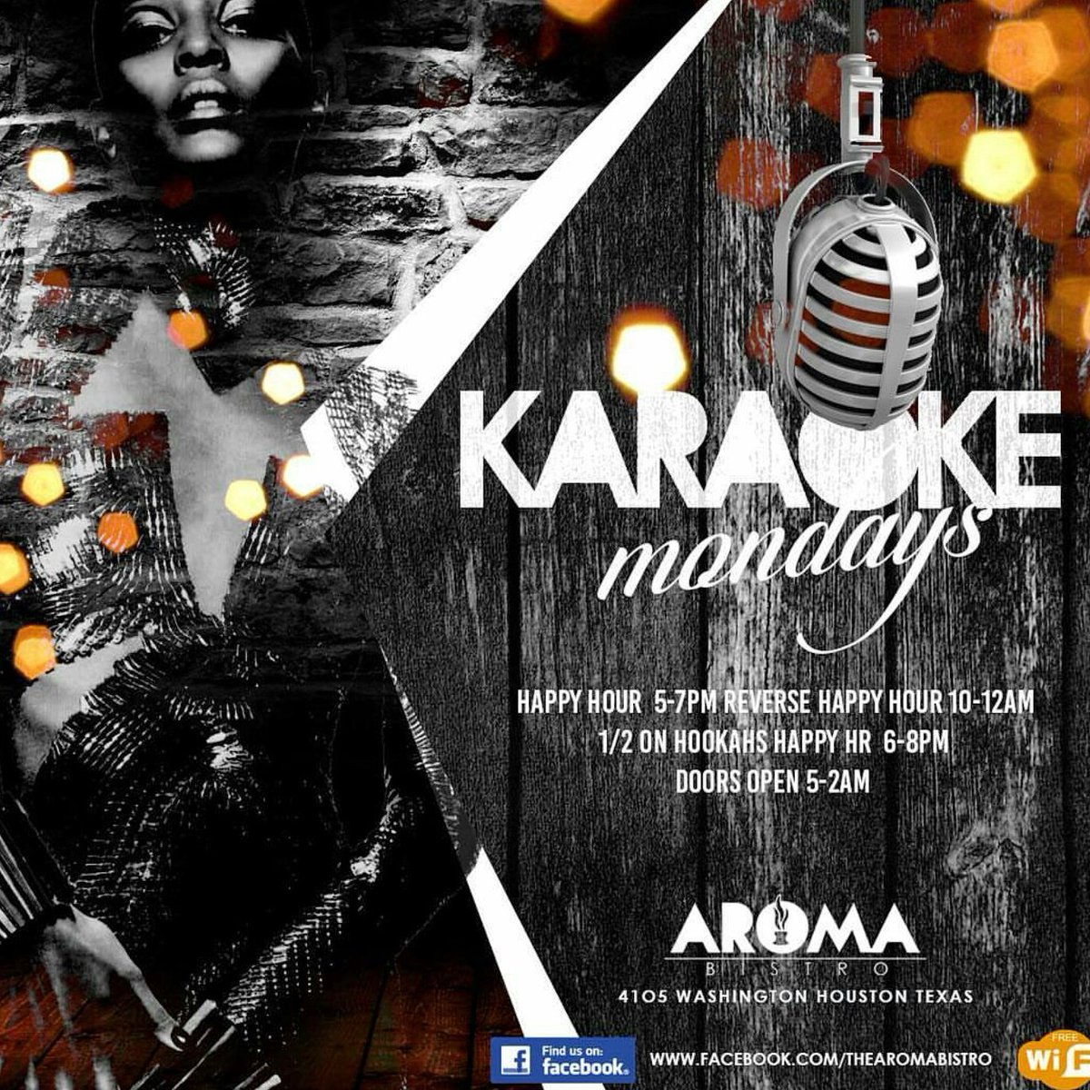 Aroma_Bistro's tweet photo. #KareokeMondays @ Aroma | Live Kareoke 7-11pm | HH 5-8 &amp; 10-12am | 6$ Long Islands 7$ Premiums
#AromaBistro #Aroma #Houston #Hookah #Food https://t.co/IJmTGxMsXi