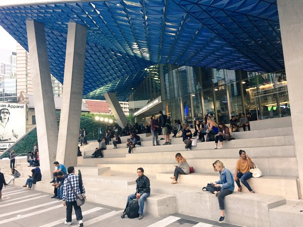 The best way to provide seating with view in a city is to integrate it into the design of a building, or infrastructure. Here, <a href="/RyersonU/">Ryerson University</a>