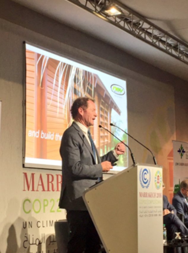 Nev_House's tweet photo. Nev House recently delivered a powerful key note speech at COP22 Climate Change conference in Marrakech. Turning plastic waste into homes. https://t.co/B0bEoizMaR