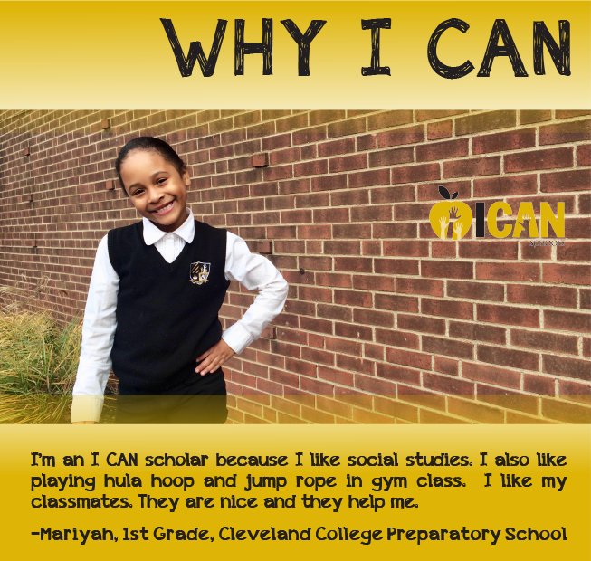 ICANSCHOOL's tweet photo. WHY I CAN? 1st grade scholar, Mariyah, likes social studies, gym class, and her classmates. #scholarsforlife #WHYICAN https://t.co/4S0Lx6UVVJ