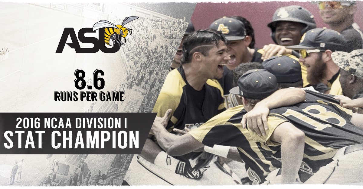 NCAABaseball's tweet photo. 2016 #StatChamp 🏆
Alabama State Hornets - 8.6 Runs Per Game https://t.co/kTKjCkKWeK