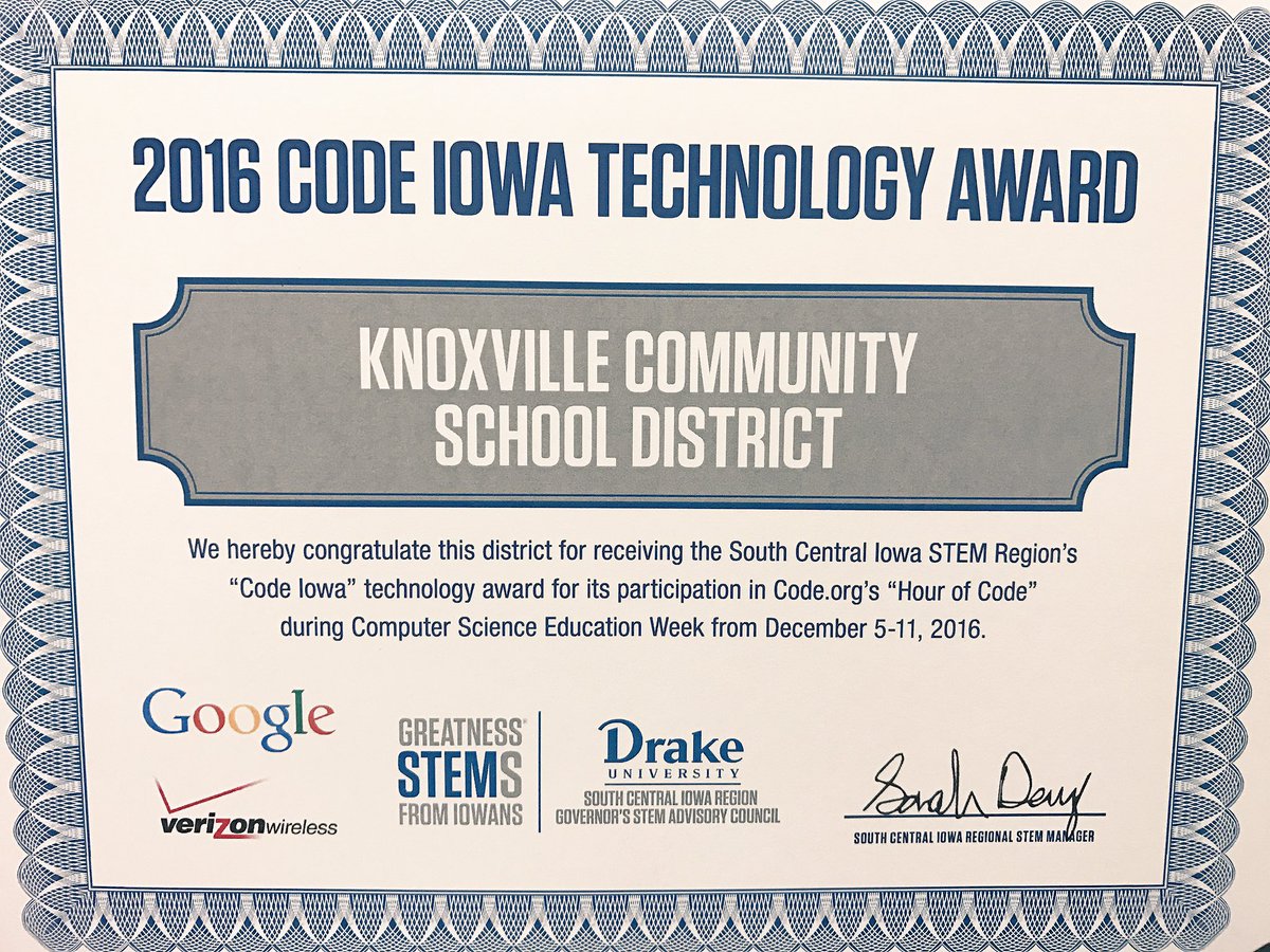MrKeitges's tweet image. Great day to be a Panther! 2016 Code Iowa Technology Award. #NStarPride #KCSDPride @DrakeUniversity @IowaSTEM #CodeIowa @tyler_pearson7