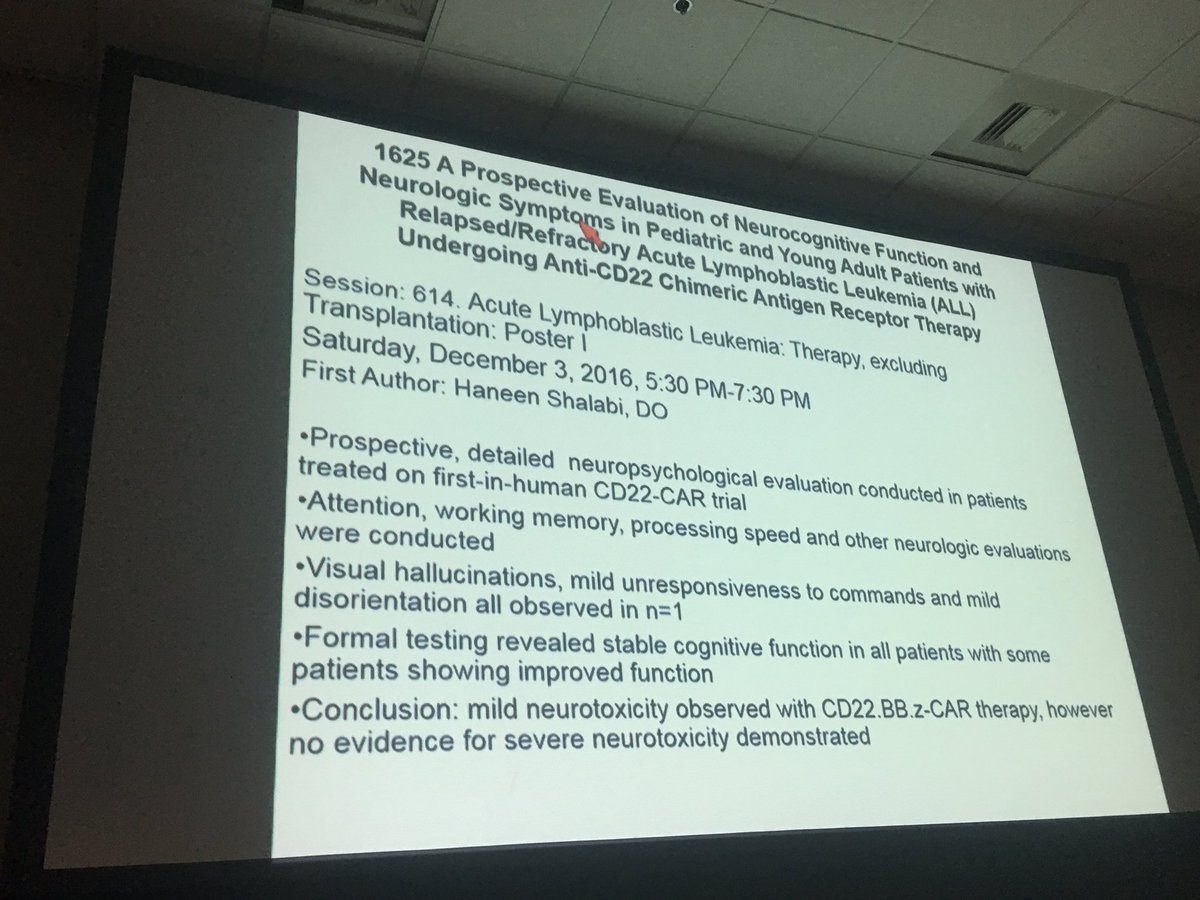 PDRennert's tweet photo. Focus on neurotox, CD22CART, is very mild. #ssh16 https://t.co/ndirfIZihE