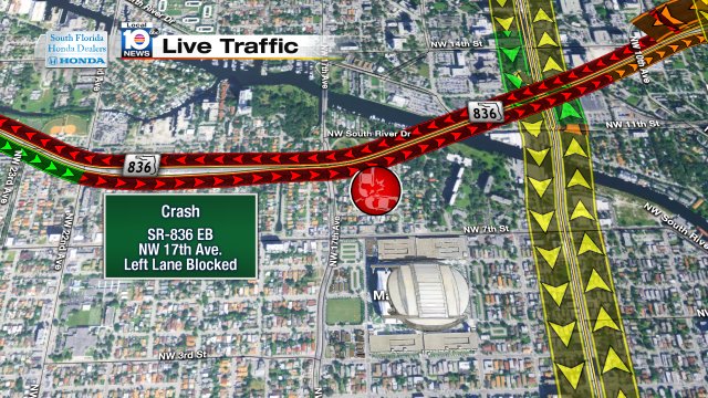 CRASH: SR-836 EB & NW 17th Ave. A left lane is blocked. #TRAFFIC #MIAMI https://t.co/d1lSRAgOrJ