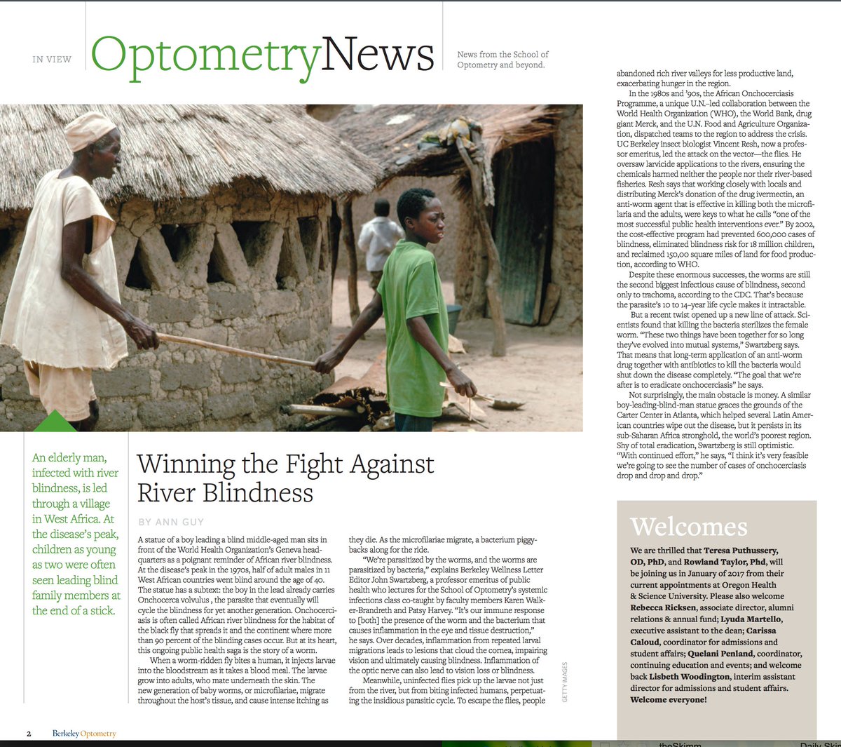 NatureAtCal's tweet image. Vince Resh&apos;s work mentioned in #berkeleyoptometry  magazine on fight against river blindness. Pg 2: ow.ly/FGzL306Lle8 @ESPM_Berkeley