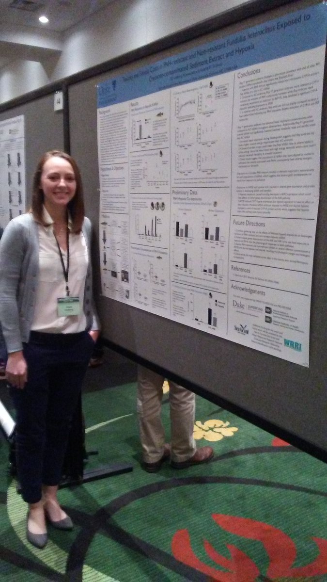 DukeSuperfund's tweet photo. DUSRC trainees Casey Lindberg and Jordan Kozal presented posters on their research at today's @SRP_NIEHS meeting #EHSFEST https://t.co/Go6YNKH4GU