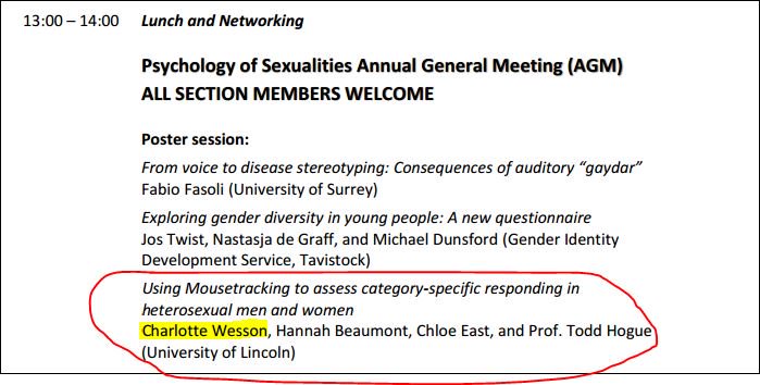 FCRG_UoL's tweet image. Last Friday, @CharWesson presented a poster on #mousetracking sexual interest in heterosexual men &amp;amp; women at the @BPSSexualities conference