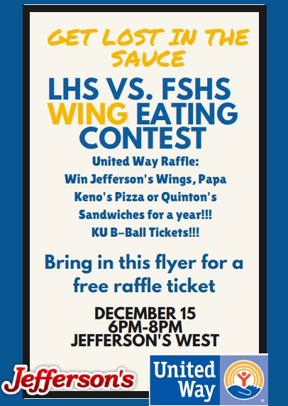 MrsLauxman's tweet photo. @LHSChestyLions @lhsbudget Want free pizza &amp; wings FOR A YEAR? LHS vs. FSHS Wing Eating Contest. Awesome raffle prizes to be won! https://t.co/99EPqB2MvA