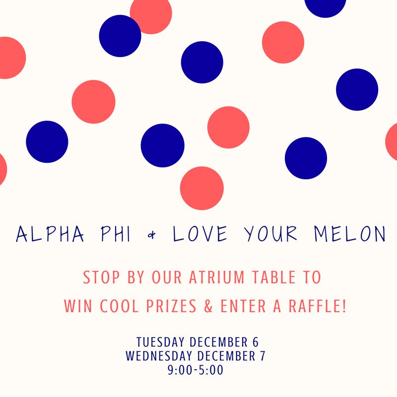 AlphaPhiHU's tweet photo. Make sure to stop by and learn more about Love Your Melon to help raise awareness for pediatric cancer!! ❤️🍉 https://t.co/KELB60DA5f