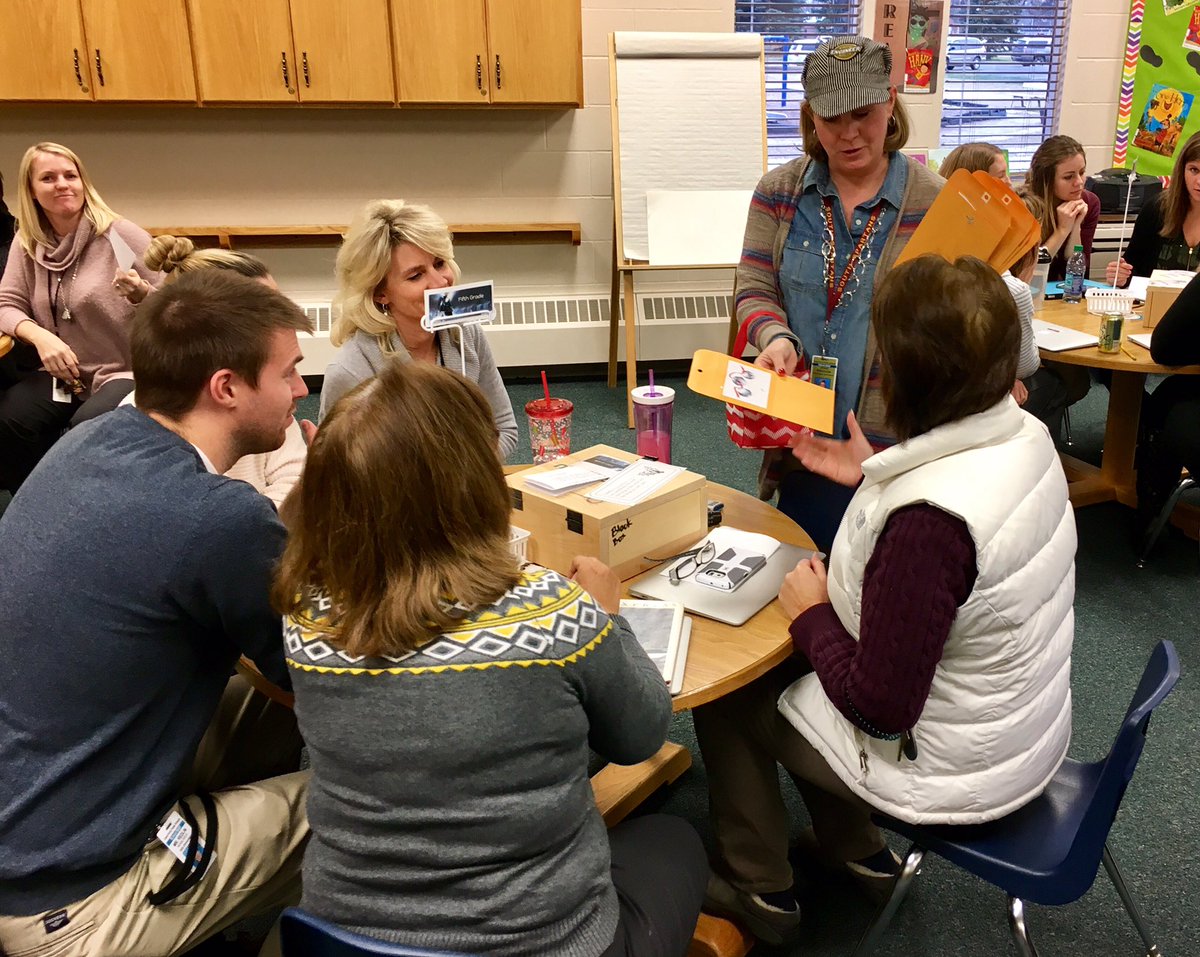 joelschleicher's tweet photo. Friendly competition among the @KellyElemGF teachers solving a @breakoutEDU Polar Express game written by @JessieRErickson https://t.co/NW1TU2K3I4