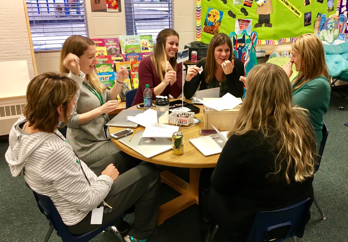 joelschleicher's tweet photo. Friendly competition among the @KellyElemGF teachers solving a @breakoutEDU Polar Express game written by @JessieRErickson https://t.co/NW1TU2K3I4