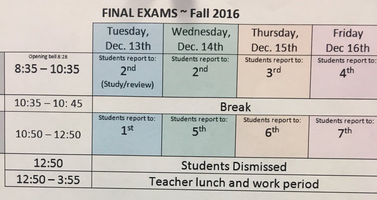 Heightsmagnet's tweet photo. Final exam schedule https://t.co/e37L3iExID