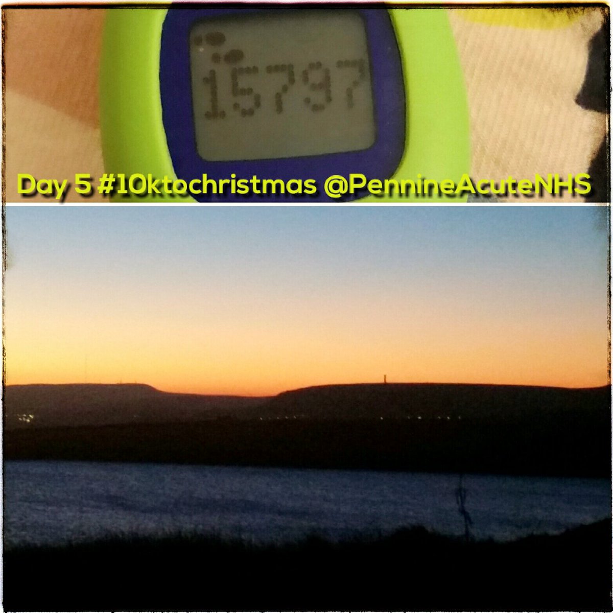 LucyKPhysio's tweet photo. What a beautiful way to end the day with steps for #10ktochristmas @CMossPhysio @I_will_if @PrestonDr @PennineAcuteNHS @Lianeswim @jrm_phy https://t.co/1I4gaNIebg