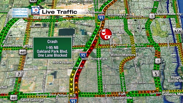 CRASH: I-95 NB & Oakland Park Blvd. One lane is blocked. Delays stretch back to I-595. #TRAFFIC https://t.co/6j3oZm8ykY