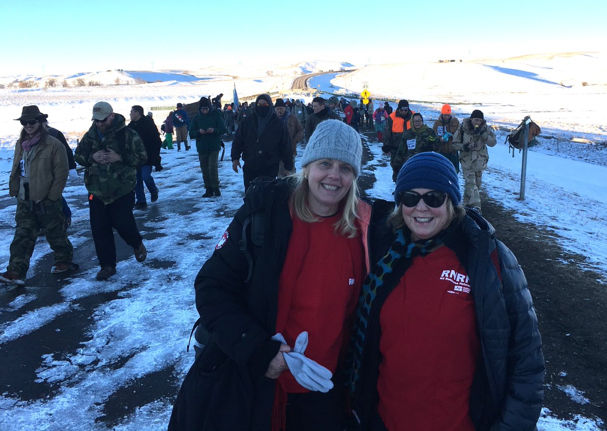 NationalNurses's tweet photo. Scenes from Standing Rock on the day the re-route was announced. @NationalNurses RNRN volunteers were on hand in solidarity https://t.co/VCp5Gv4Dld