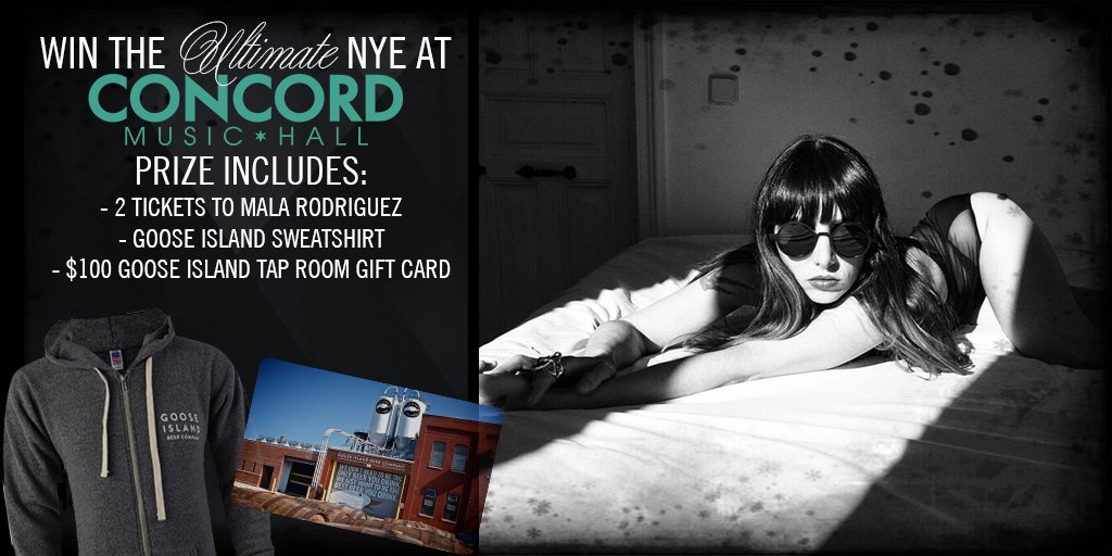 RT to win the Ultimate NYE Experience at Concord w/ <a href="/GooseIsland/">Goose Island Beer Co.</a> including 2 tickets to @malarodriguez and MORE! bit.ly/NYE_contest