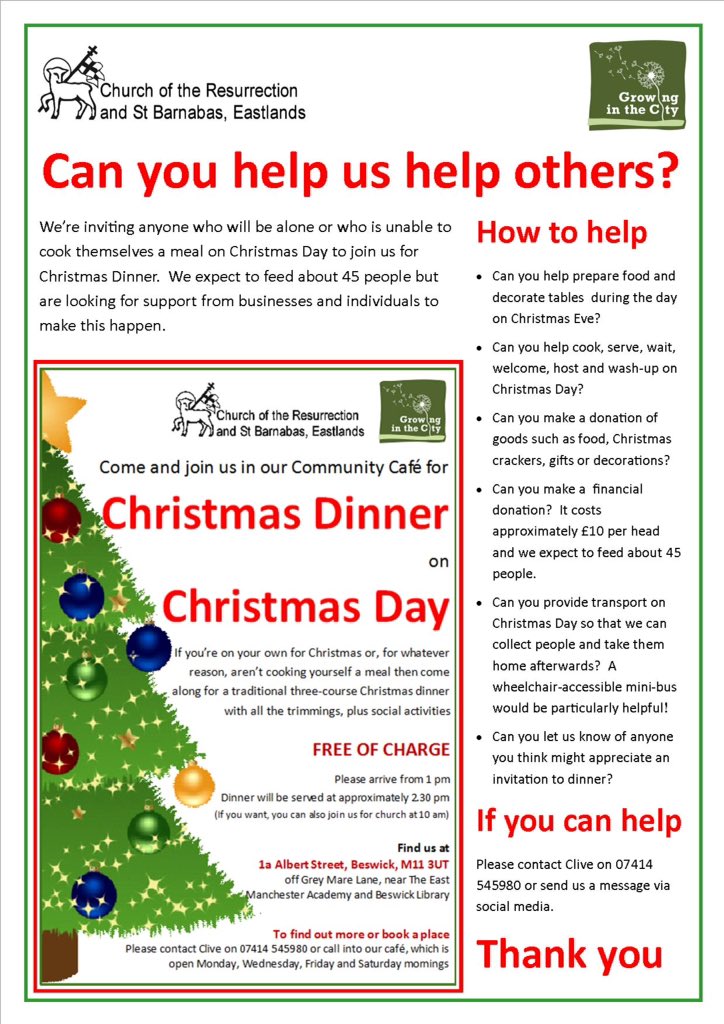 ResurrectionStB's tweet photo. On own on #ChristmasDay? Finding it hard to prepare meal? Join us for #ChristmasMeal. Get in touch to join us, #volunteer support event https://t.co/WS6bDPuCSe