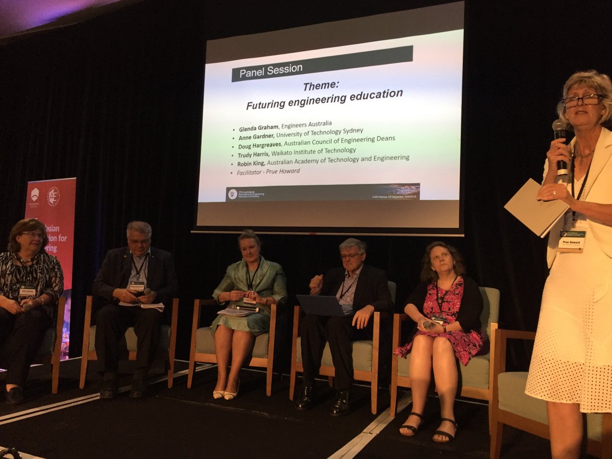 pointing_david's tweet photo. Glenda Graham on EA's support for engineering education, and engineering the future.Great to see such a diverse panel #AAEE16 @EngAustralia https://t.co/Ty6brYcDhc