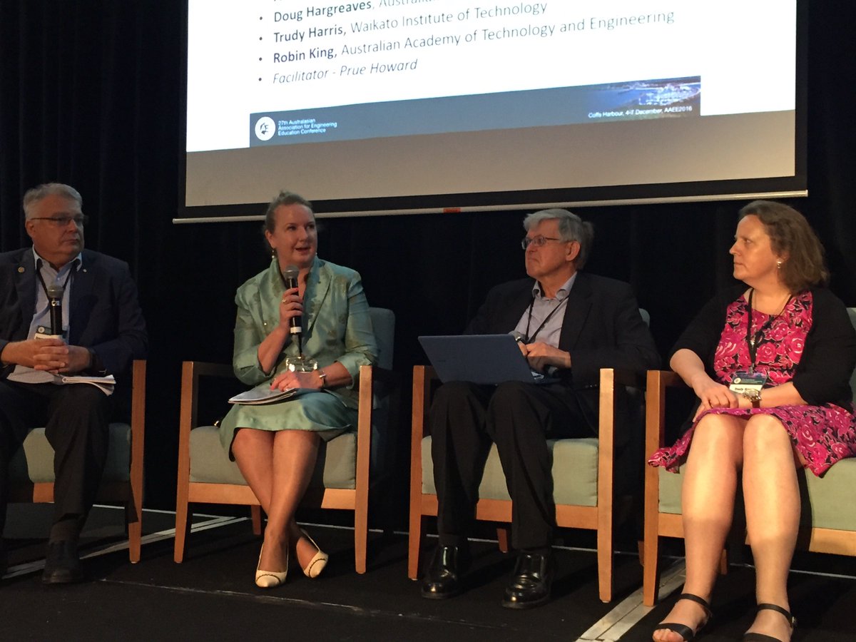 pointing_david's tweet photo. Glenda Graham on EA's support for engineering education, and engineering the future.Great to see such a diverse panel #AAEE16 @EngAustralia https://t.co/Ty6brYcDhc