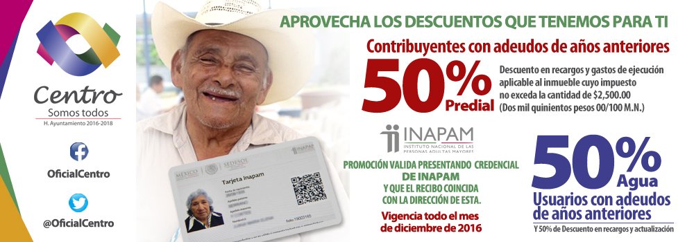 gerardogaudiano's tweet photo. Aprobamos descuentos a favor de nuestros adultos mayores en su pago predial y agua presentando su credencial del @INAPAM. #CentroSomosTodos https://t.co/53zj70d6pu