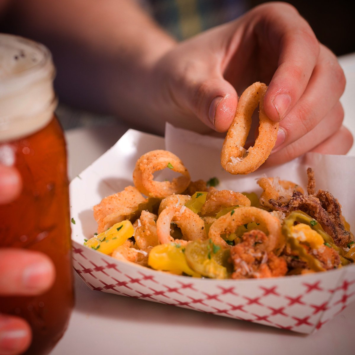 Federal Hill’s an Italian neighborhood in Providence, R.I. Come try our calamari inspired by it: banana peppers, garlic, Parmesan cheese!