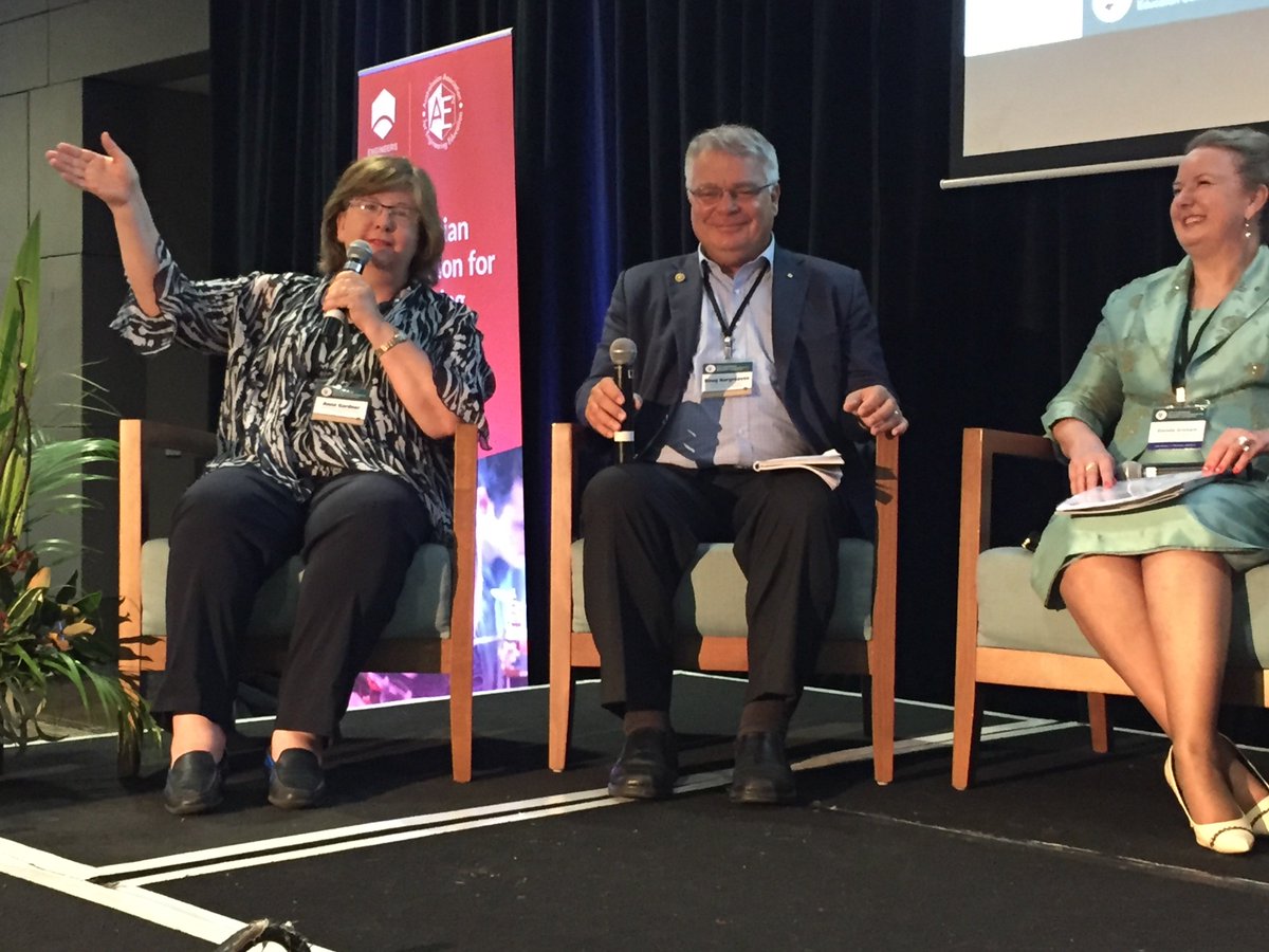 pointing_david's tweet photo. Anne Gardner ... should universities focus on research and let others do the teaching of engineers of the future  (looking at EA)? #AAEE16 https://t.co/crR06JGBBQ